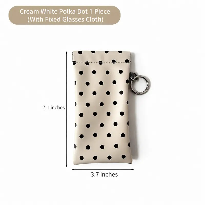Soft PU Leather Sunglasses Pouch With Built-in Cleaning Cloth And Keychain