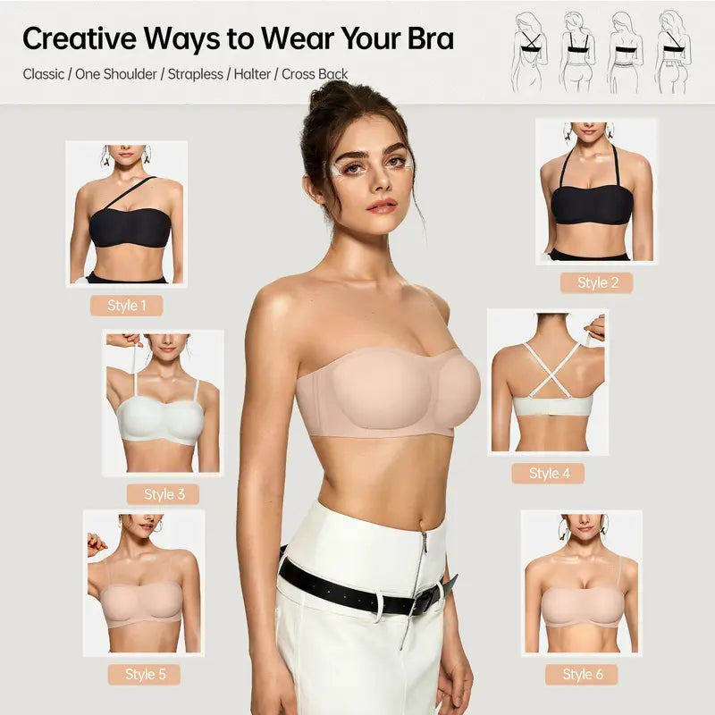 Womens Strapless Bras Push Up Bandeau Bra
