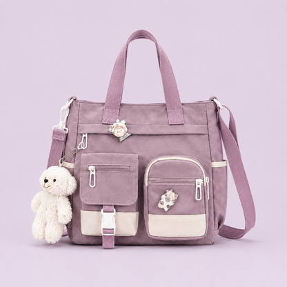 Canvas Multi-Pocket Crossbody Tote Bag | Cute & Lightweight School, Work & Travel Bag 🎒✨
