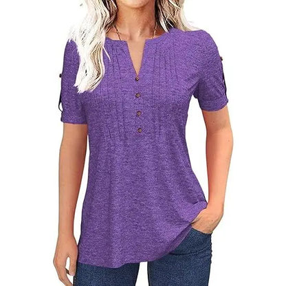 Imily Bela Women's V-Neck Button Lantern Sleeve T-Shirt