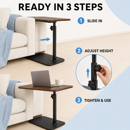Mobile Adjustable Overbed Table C-Shape Laptop Desk with Rolling Wheels