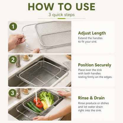 Expandable Stainless Steel Over-the-Sink Colander