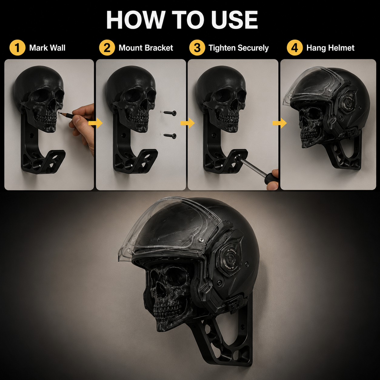 Skull Motorcycle Helmet Wall Mount