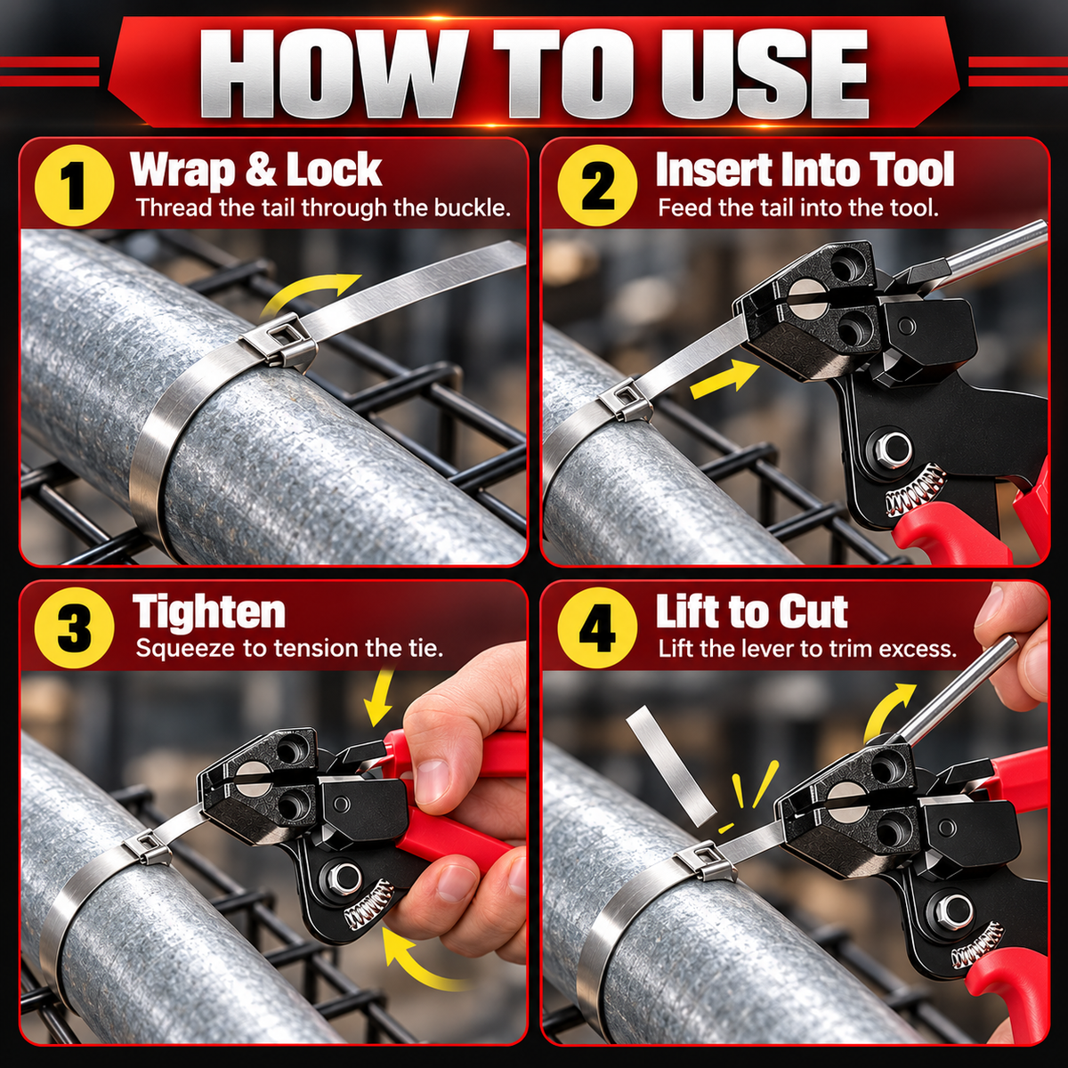 304 Stainless Steel Cable Tie Kit with Tool + 100 Ties