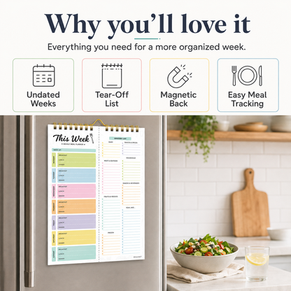 Undated Weekly Meal Planner: 52 Double-Sided Sheets, Grocery List