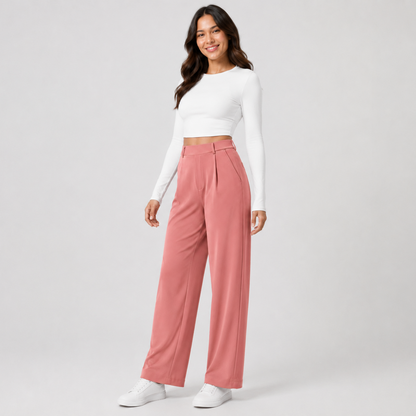 Women’s High-Waist Pull-On Straight-Leg Pants – 4-Way Stretch & Pockets