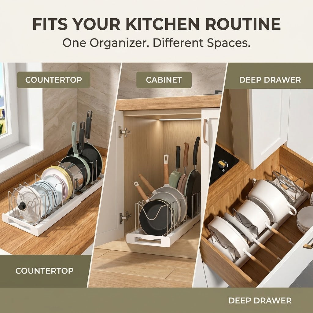 Expandable Pot Lid & Pan Organizer Rack