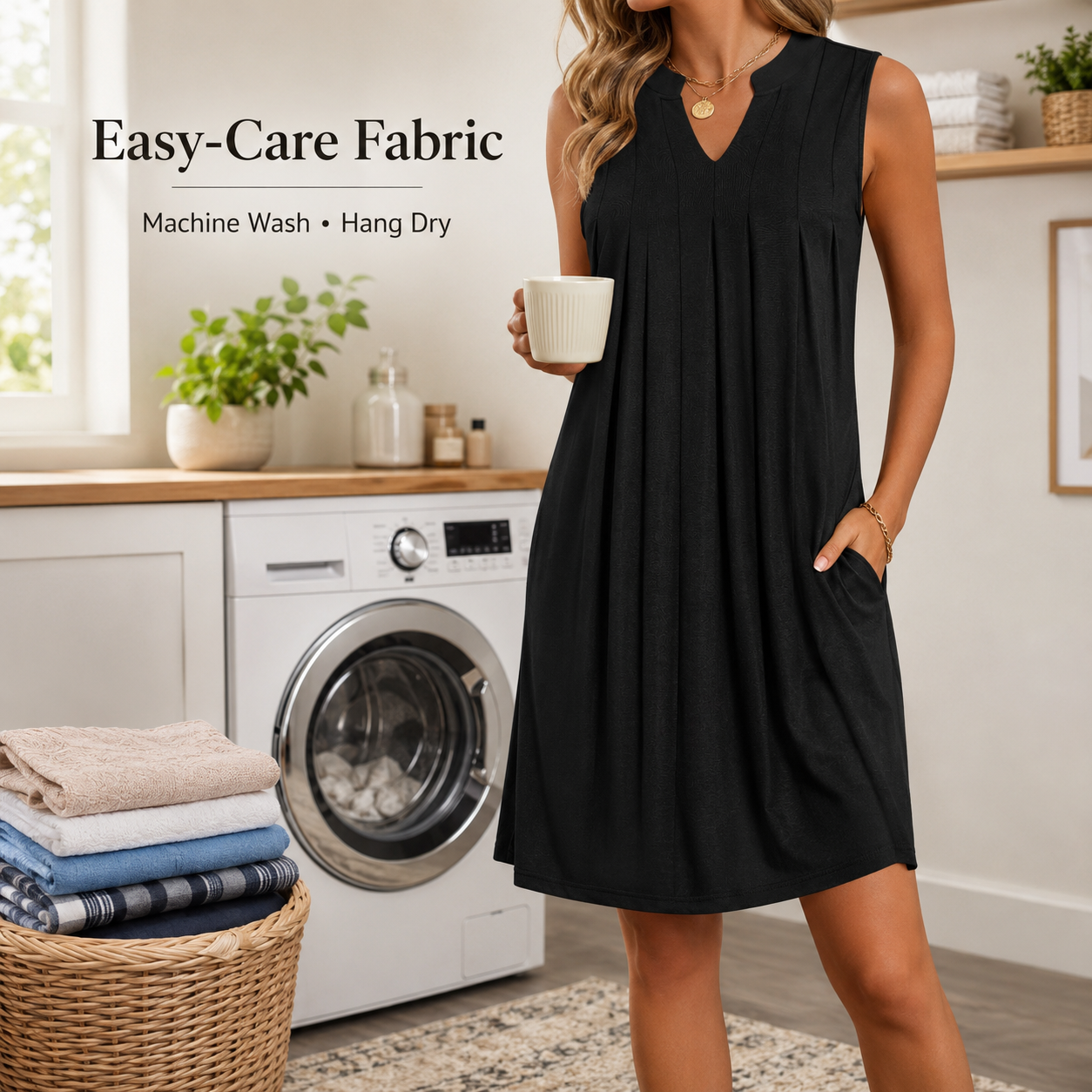 Elegant V-Neck A-Line Sundress with Pockets