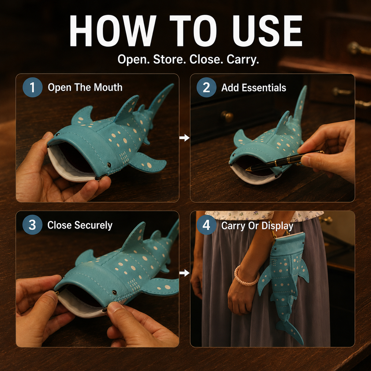 Whale Shark Leather Glasses Case & Crossbody Bag