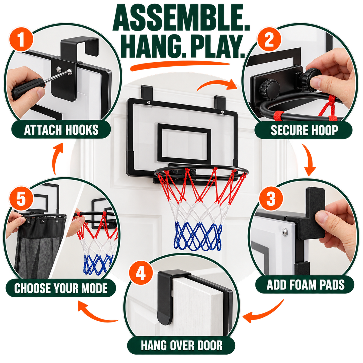 🏀2-in-1 Over-the-Door Basketball Hoop & Laundry Hamper🏀