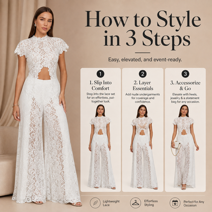Lace Cutout Round-Neck Split Dress Set