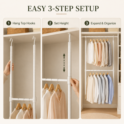 Double Closet Hanging Capacity with Expandable Heavy-Duty Steel Rod