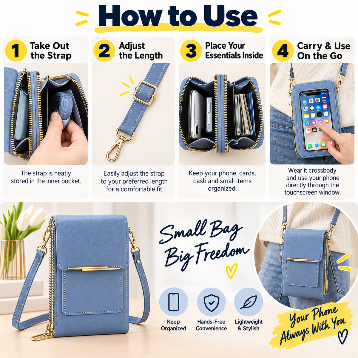 📱Touchscreen Crossbody Phone Bag with Card Slots & Dual Zippers📱