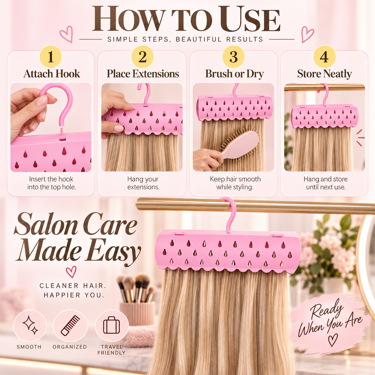 Hair Extension Holder And Hanger Stand For Styling