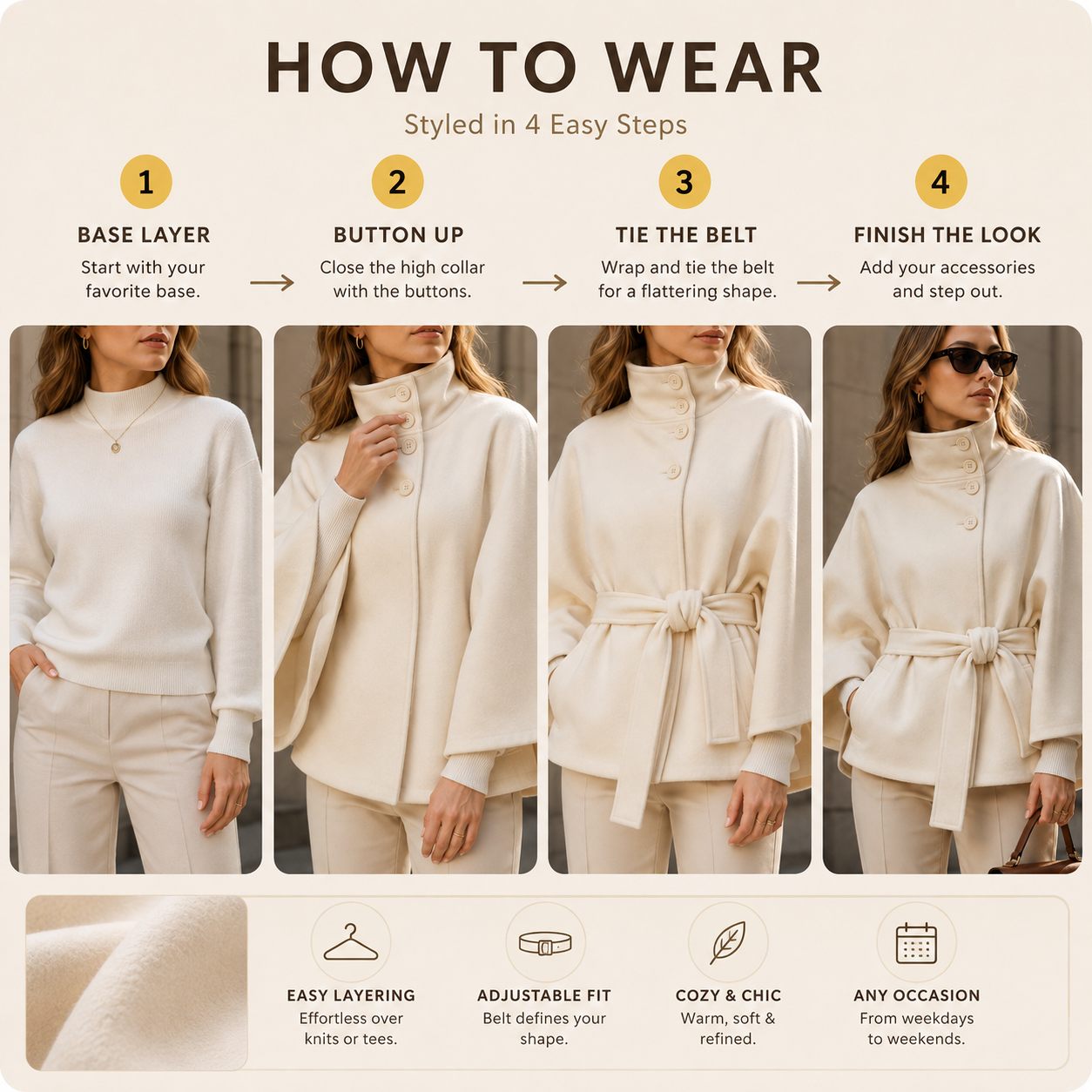 Women's Belted Wool-Blend Cape Coat
