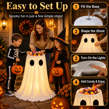 Glowing Ghost Candy Holder Lights Up Trick-or-Treat Night