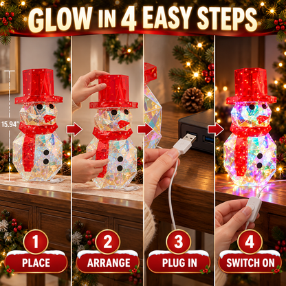 Iridescent LED Christmas Decor – Handcrafted Holiday Tree, Snowman Light Display