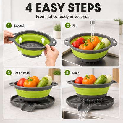 3-Piece Collapsible Colander Set with Self-Draining Base