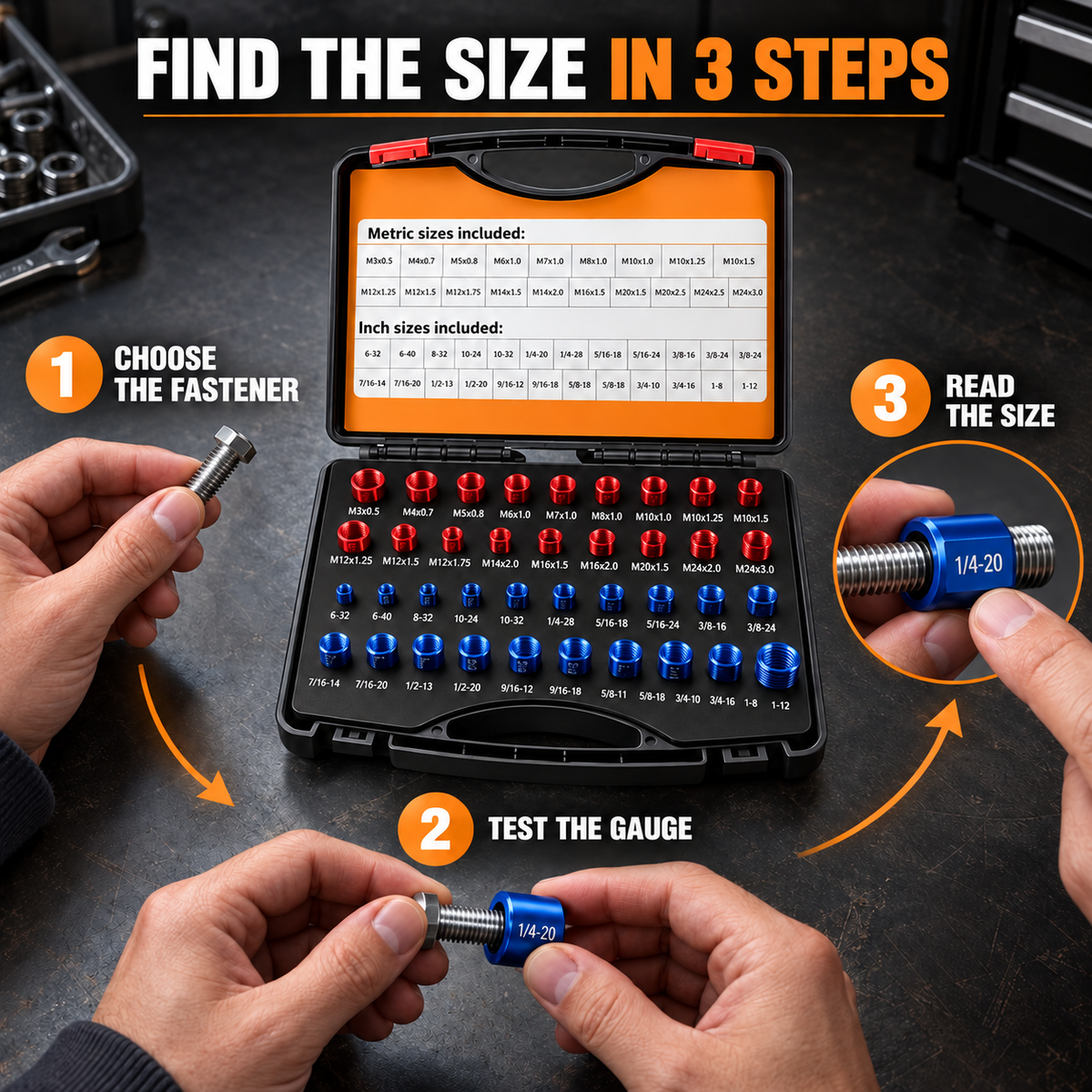 🔩26/44PCS Nut and Bolt Thread Checker - Inch & Metric Sizes, with Handy Tool Box🔩