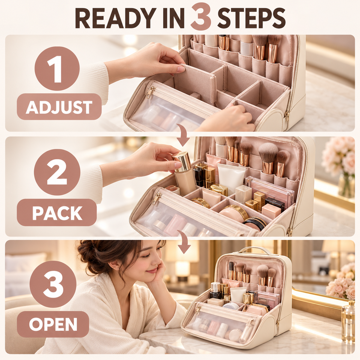 Stand-Up Travel Makeup Organizer Bag – Large Capacity Vanity Case