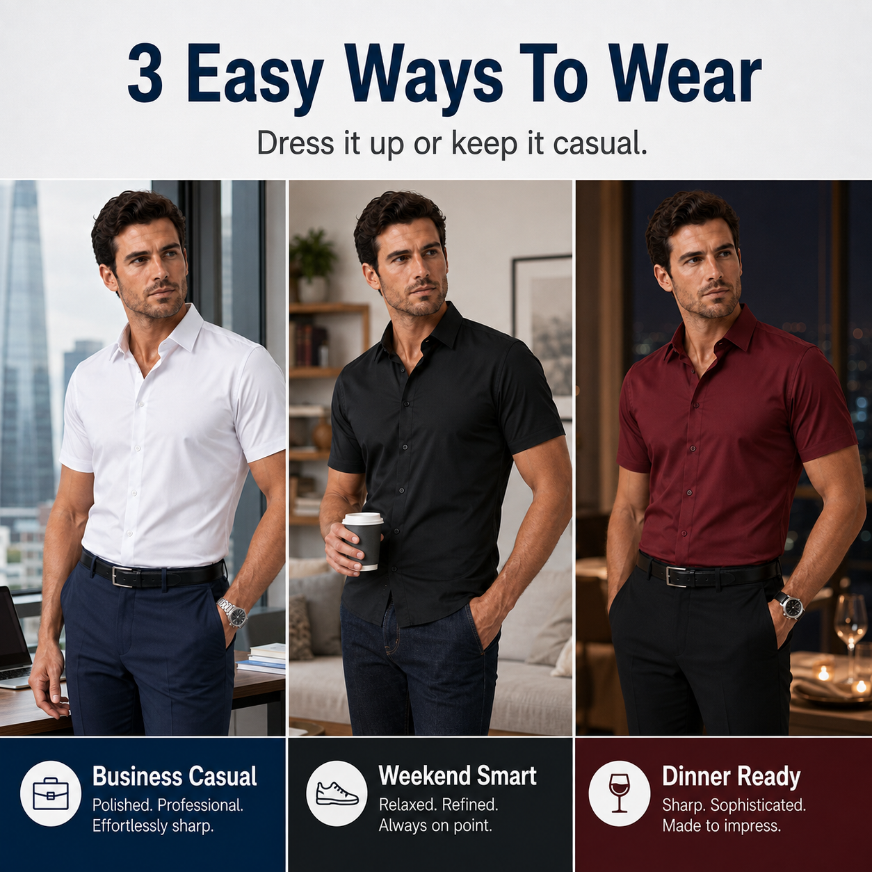 Men's 4-Way Ultra-Stretch Short Sleeve Dress Shirt