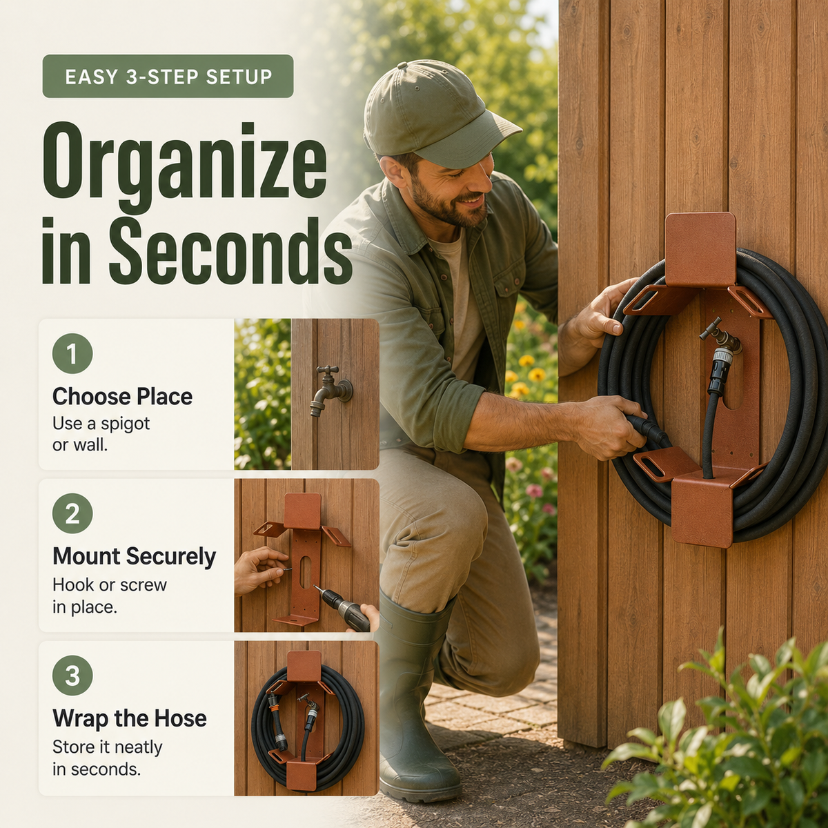 Heavy-Duty Detachable Garden Hose Holder &amp; Storage Rack