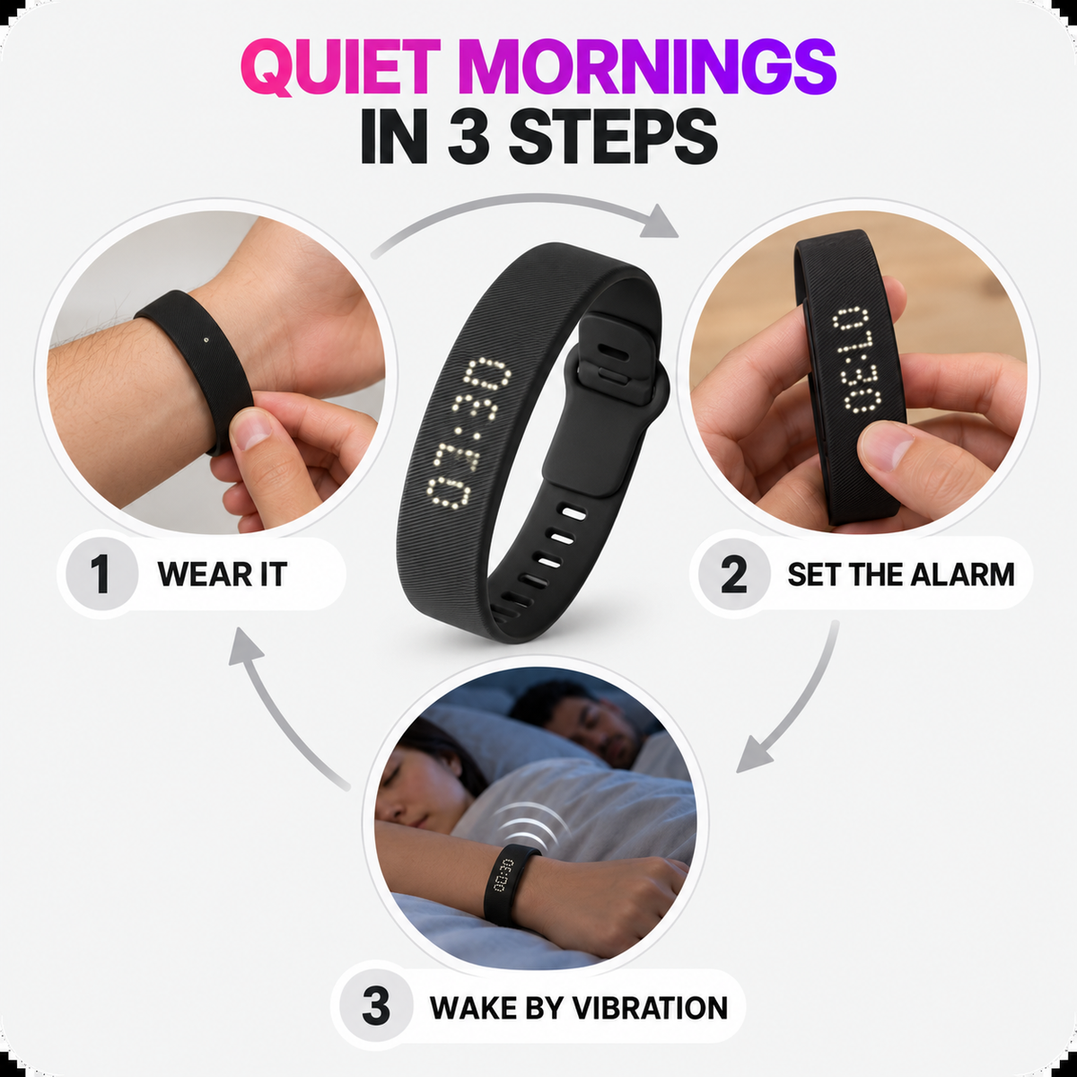😴Smart Vibration Alarm Wristband for Heavy Sleepers & Activity Tracking😴