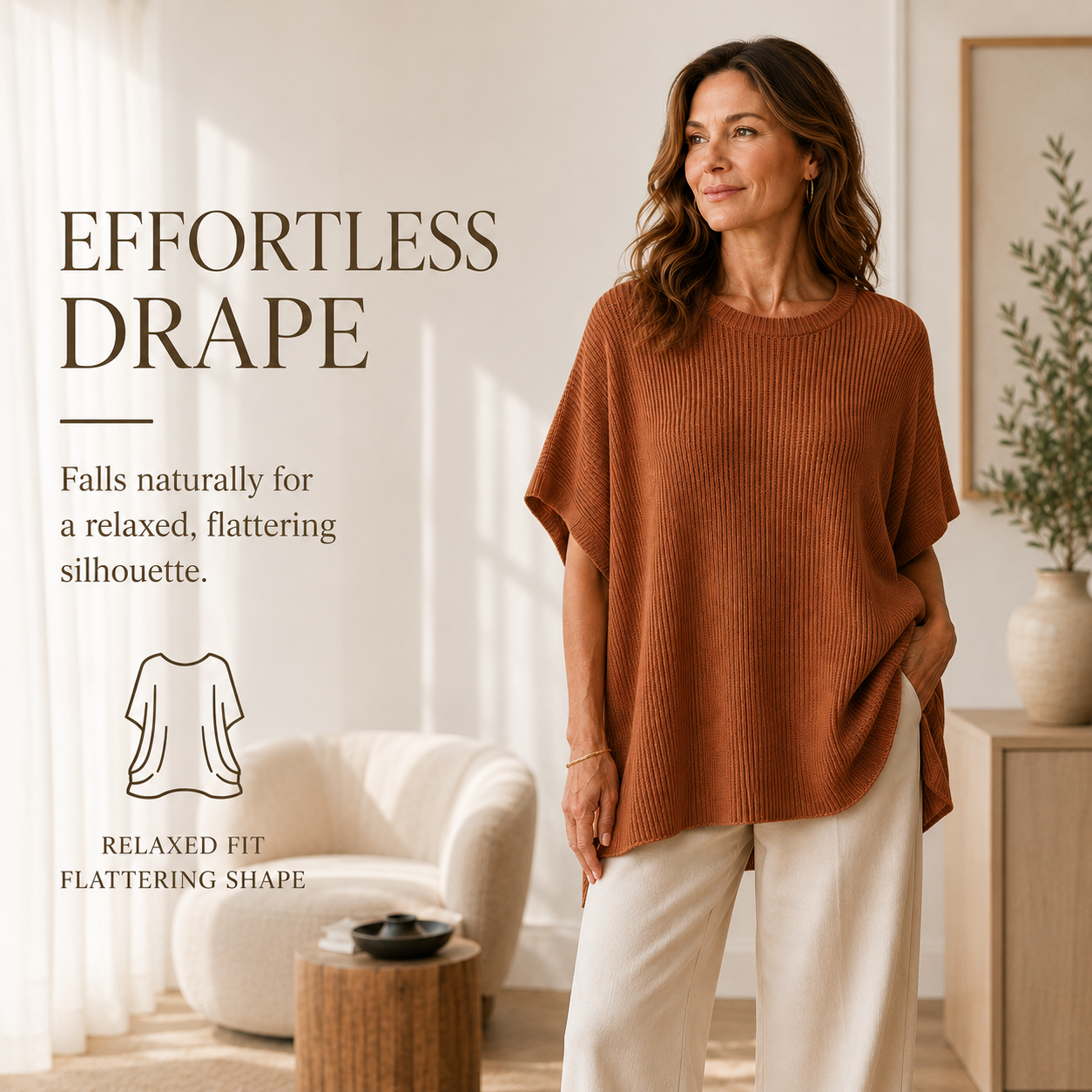 Women's casual loose solid color knitted pullover sweater
