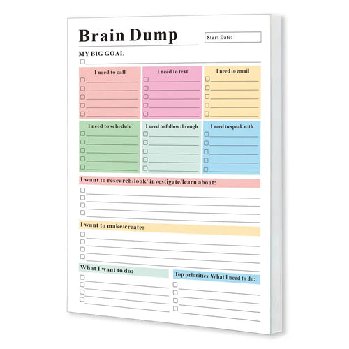 ADHD Brain Dump Planner Notepad - 50 Tear-Off Sheets (8.5x6.5in)