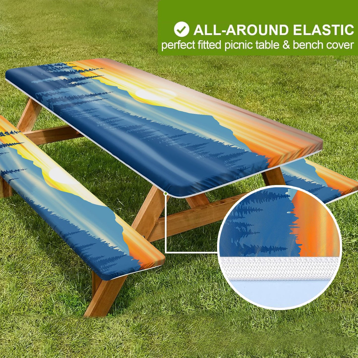 🏕️ Stretch Tablecloth Set with Bench Covers & Bag – Waterproof Polyester, Fitted Elastic, Machine Washable for Outdoor Patio – Available in 30"x48", 30"x72", 30"x96" 🧺✨