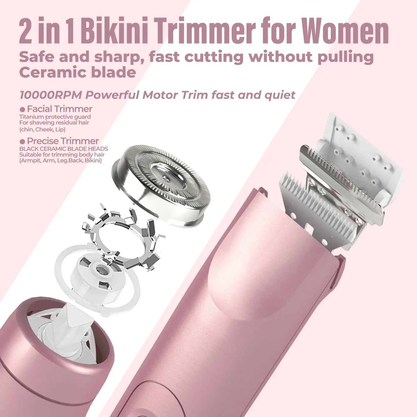 Bikini Trimmer for Women, Electric Shaver and Razor Rechargeable 2-in-1 Body and Facial Epilator