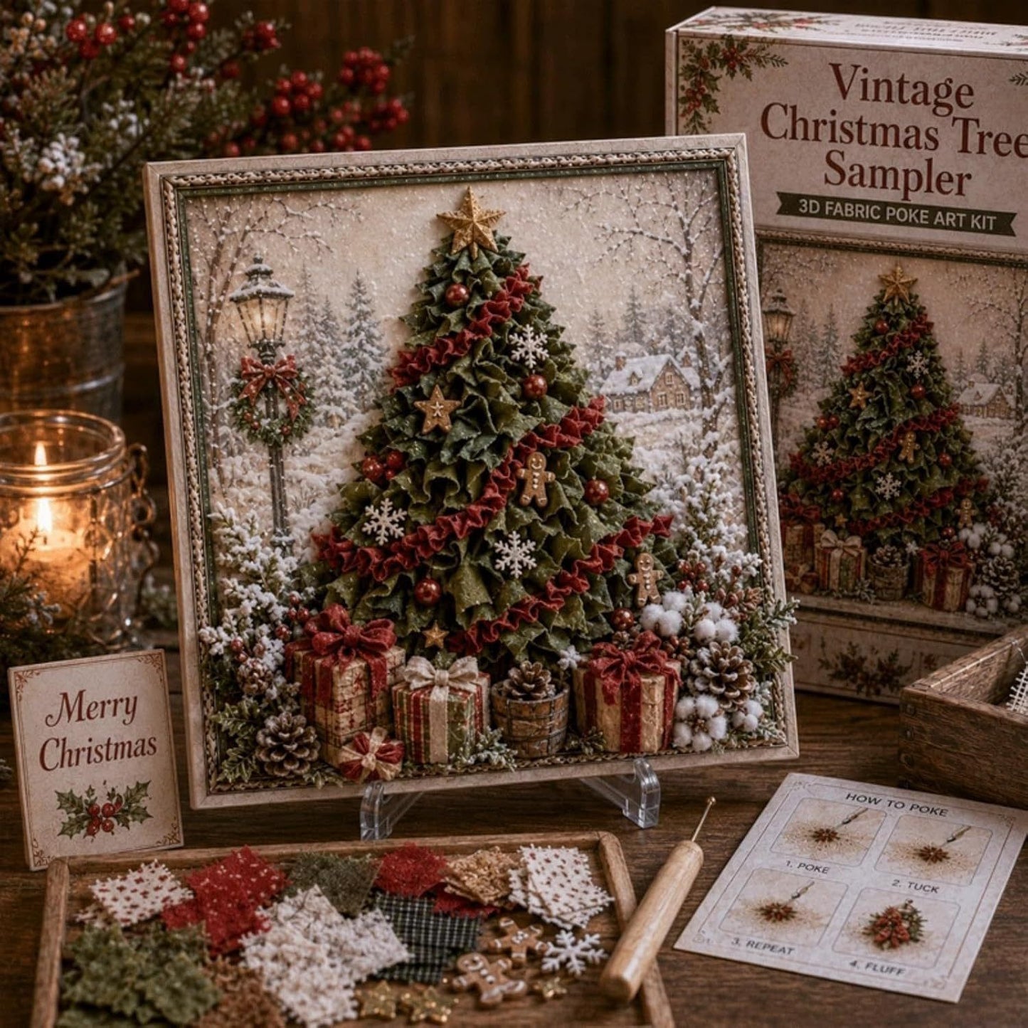🎄 Christmas Magic: 3D Fabric Poke Art Kit – DIY Holiday Craft & Festive Home Decor