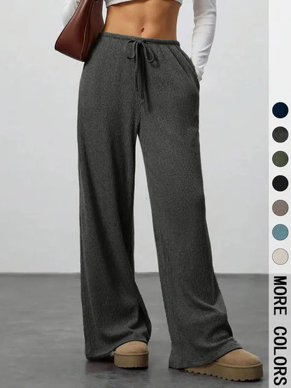 Women's High Waist Wide Leg Ribbed Pants