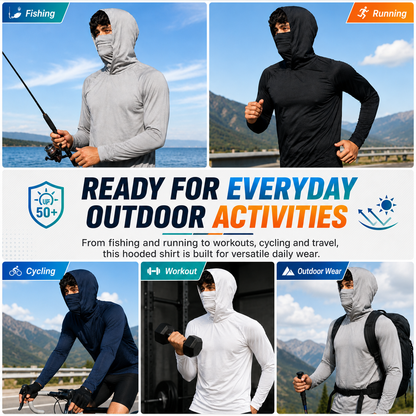 Men’s Lightweight Hooded Sun Shirt with Face & Neck Coverage
