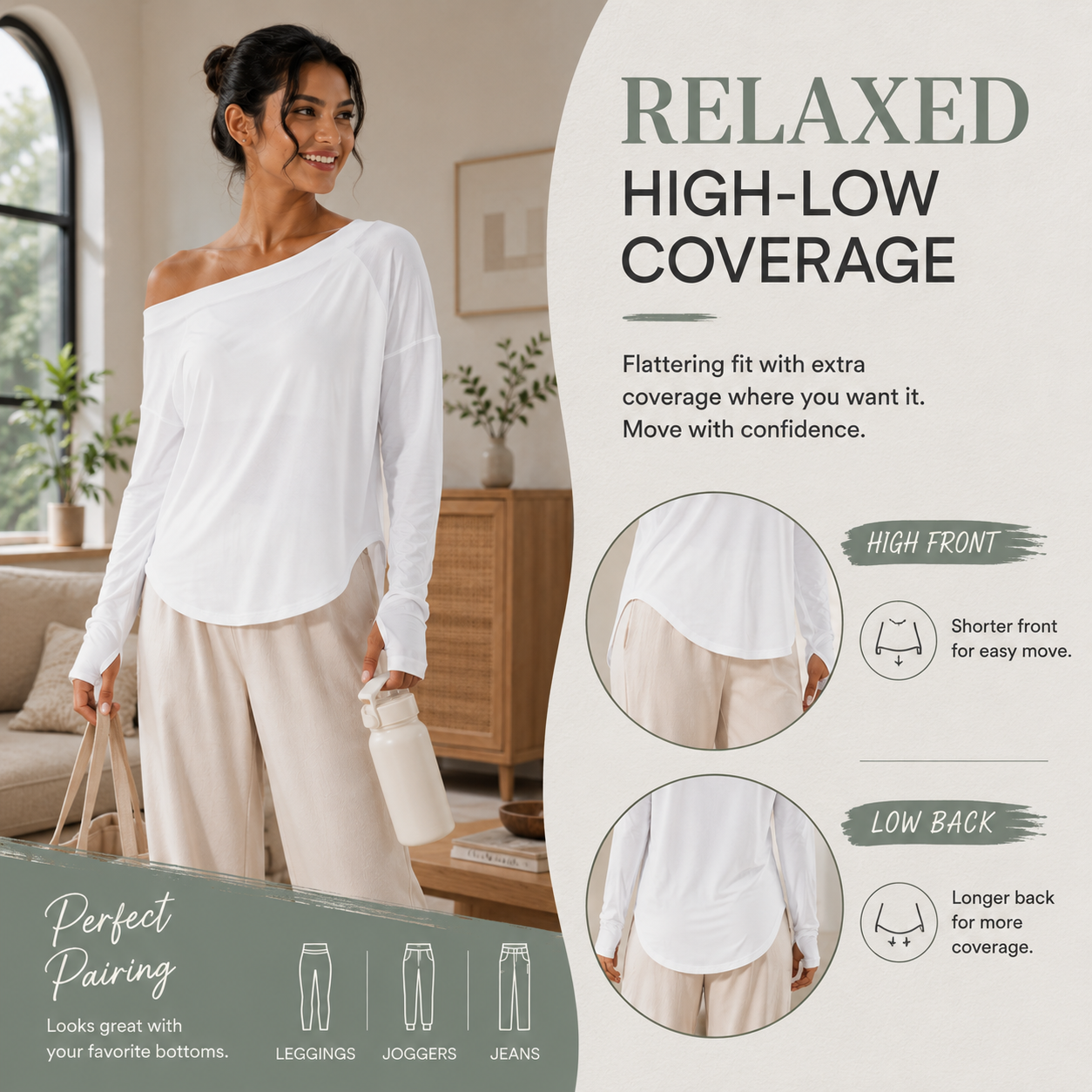 One-shoulder long-sleeved yoga top with integrated bra