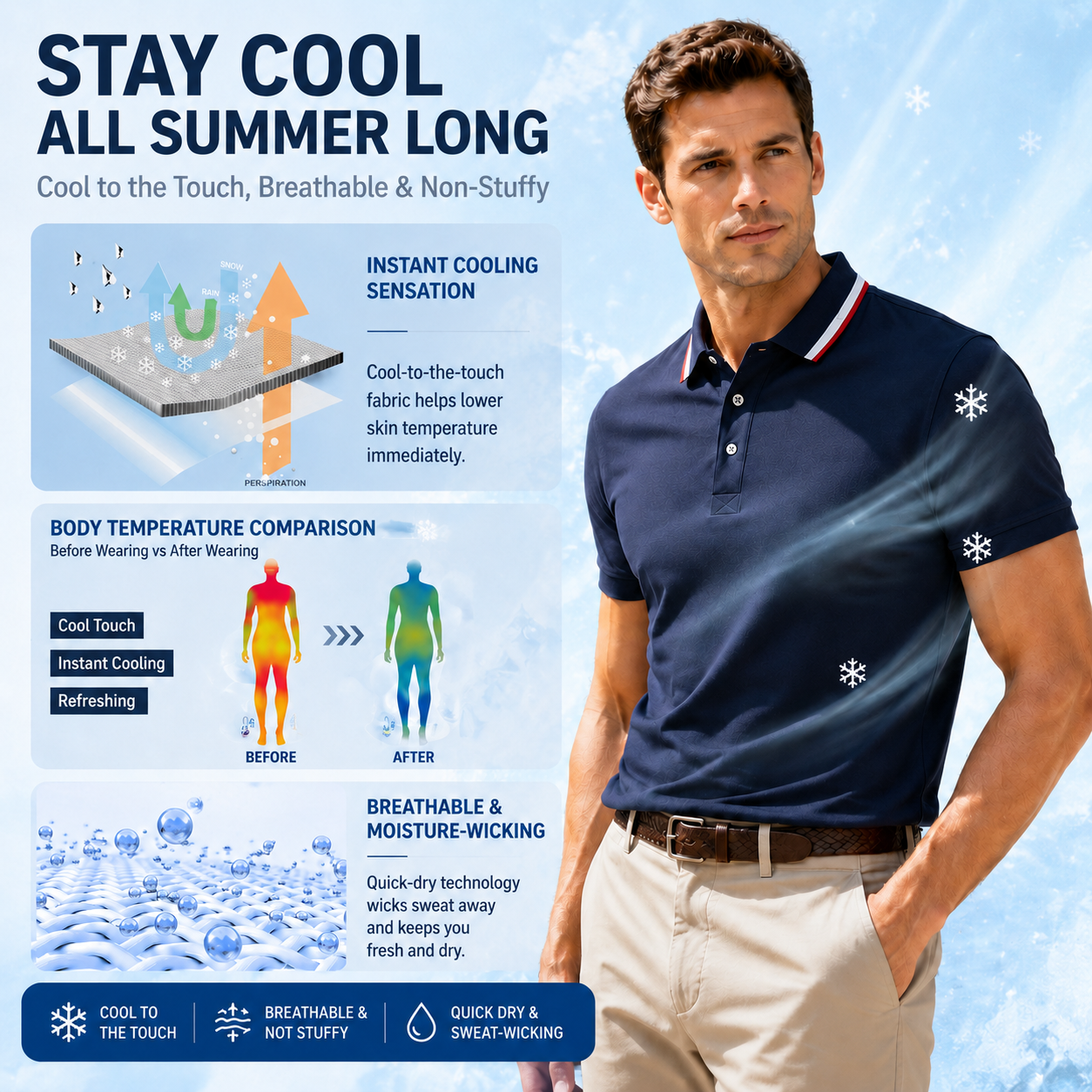 Men's Cool & Breathable Summer Polo Shirt – Stretch Slim Fit