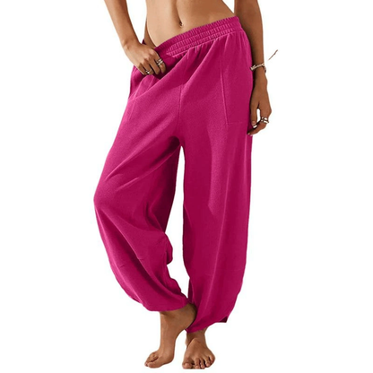 New Women's Casual Elastic Waist Belt Wide-Leg Harem Pants