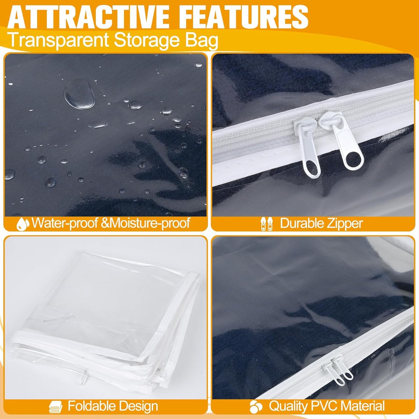Plastic Storage Bags with Easy-Glide Zipper, Pack of 6