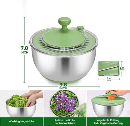 Stainless Steel Salad Spinner Large with 5 Blade Slicer Egg Yolk Strainer Shredder