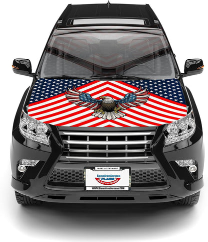American Flag Car Hood Cover With Dual Triangle Clips Fits Trucks SUVs Sedans Jeep Commemorative Edition