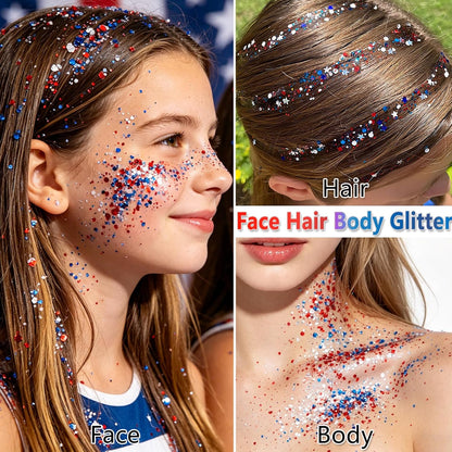 🦅4th of July Glitter Stick✨🔔Red, White & Blue Body & Hair Sparkle