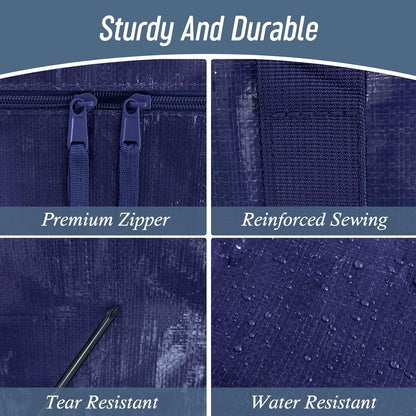 Heavy-Duty Extra Large Collapsible Zippered Blue Storage Bags