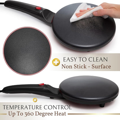 8" Portable Nonstick Crepe Pan-Auto shut-off, even heating, dual temperature control
