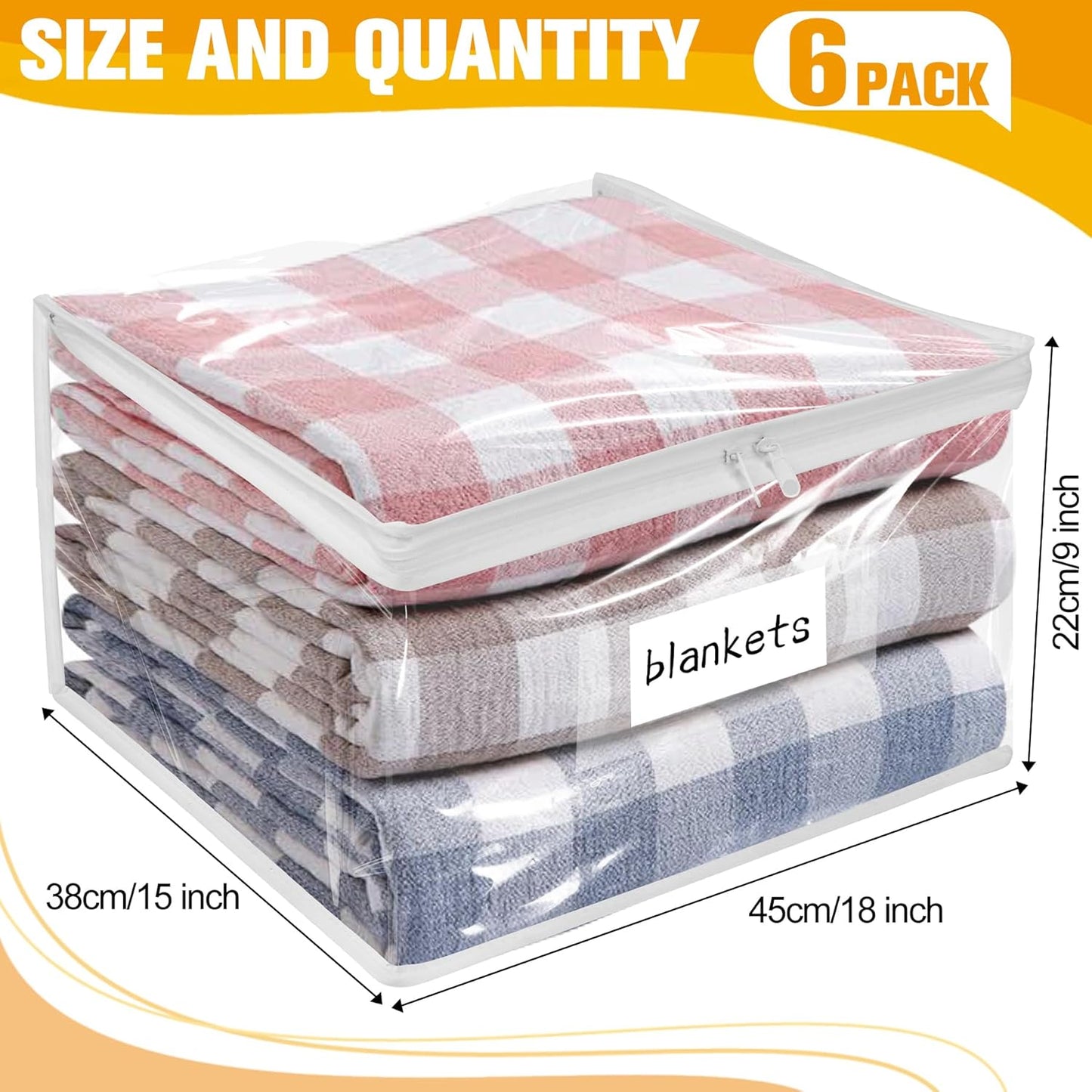 Plastic Storage Bags with Easy-Glide Zipper, Pack of 6
