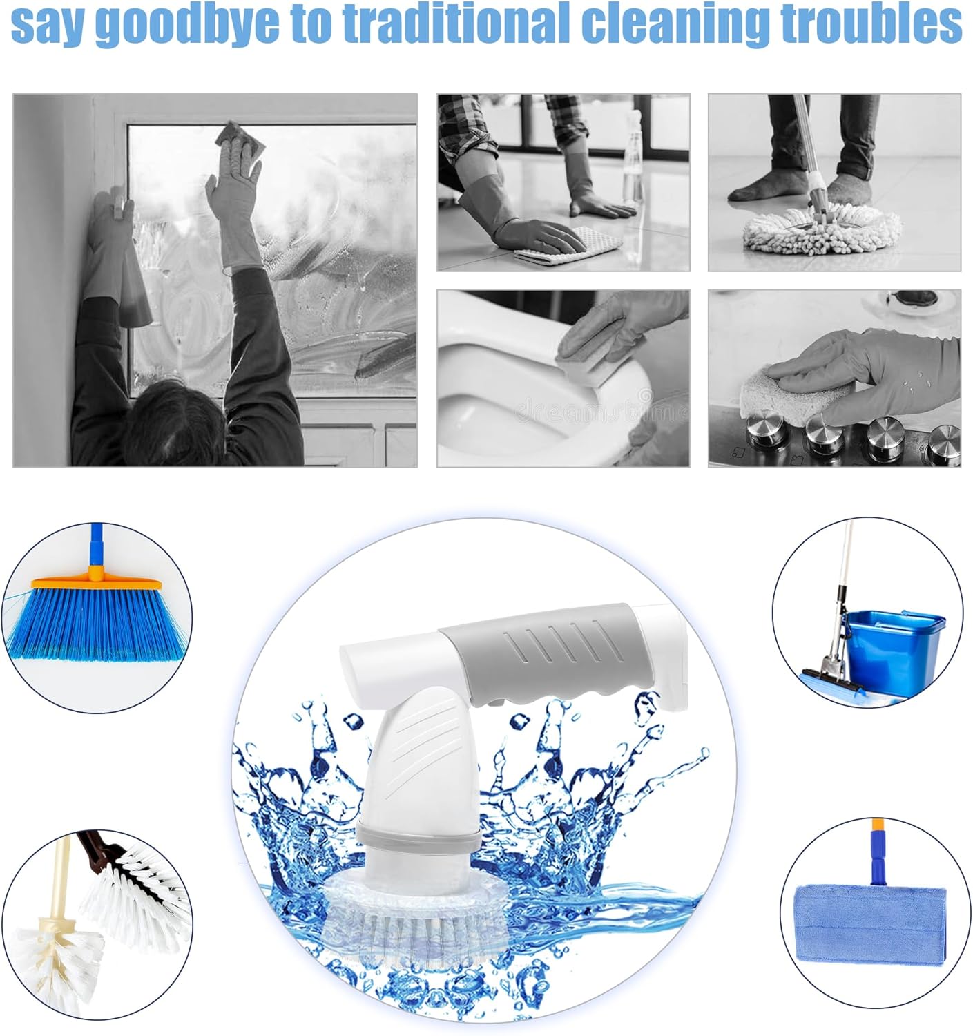 Electric Spin Scrubber Brush Set — 320 RPM Waterproof Cleaning Power