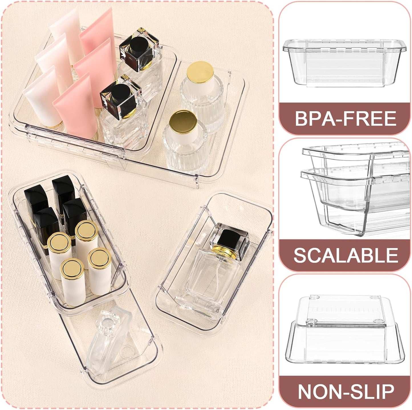 8 Pcs Mixed Extendable Clear Drawer Organizer