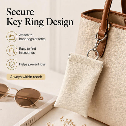 Soft PU Leather Sunglasses Pouch With Built-in Cleaning Cloth And Keychain