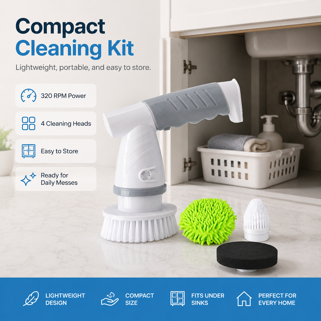 Electric Spin Scrubber Brush Set — 320 RPM Waterproof Cleaning Power