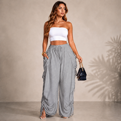 Women’s Relaxed Wide-Leg Pants – Adjustable Drawstring Waist Casual Trousers