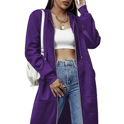 Women's Mid-Length Hooded Cardigan – Casual Open-Front Coat
